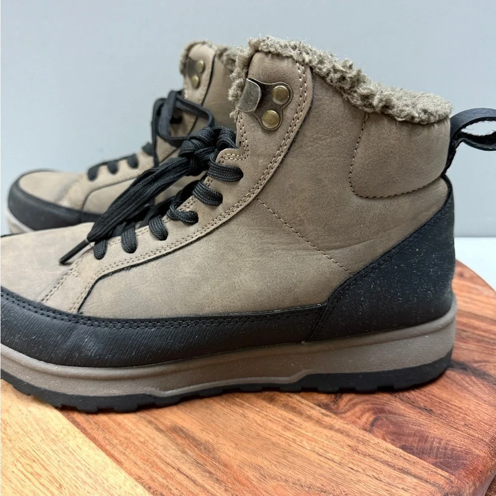 Weatherproof Mens Faux Fur Lined Duck Boots Taupe Brown Black High Top Lace Up